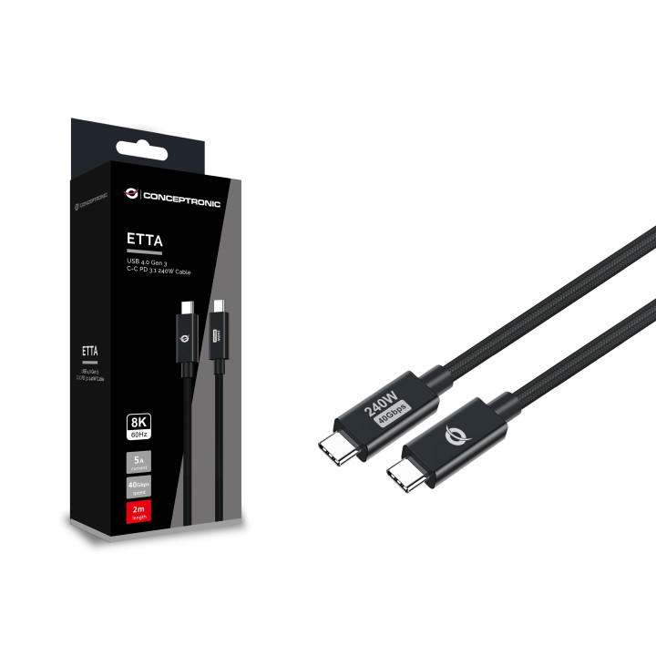Conceptronic ETTA04B20 cabo USB USB4 Gen 3x2 2 m USB C Preto