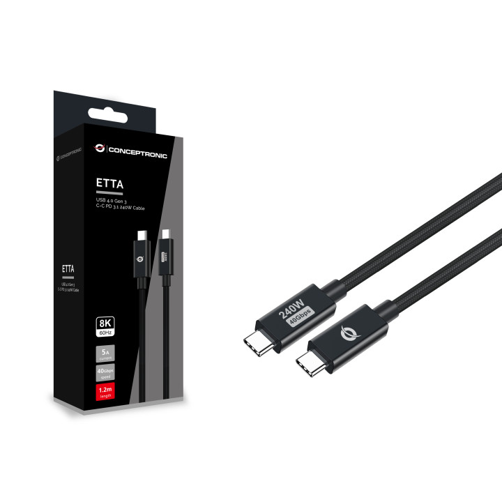 Conceptronic ETTA04B12 cabo USB USB4 Gen 3x2 1,2 m USB C Preto