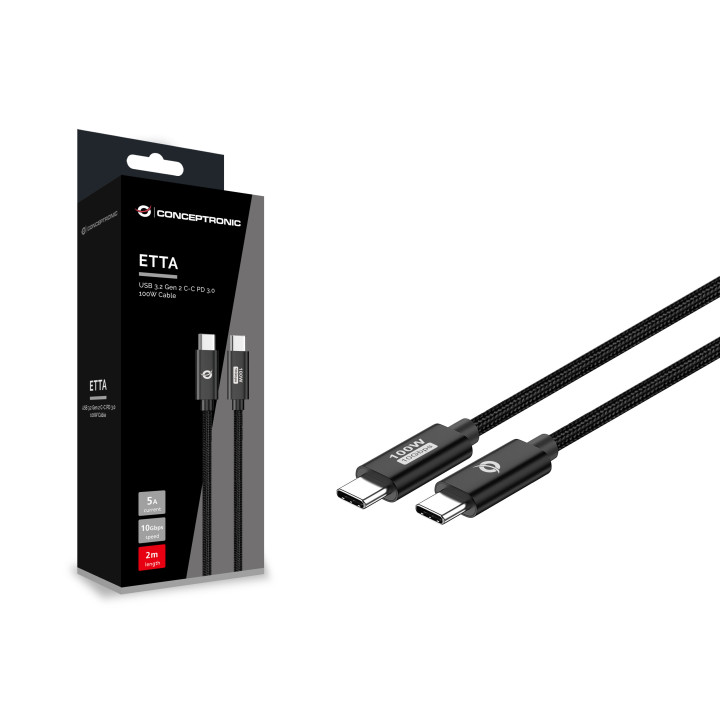 Conceptronic ETTA02B20 cabo USB USB 3.2 Gen 2 (3.1 Gen 2) 2 m USB C Preto