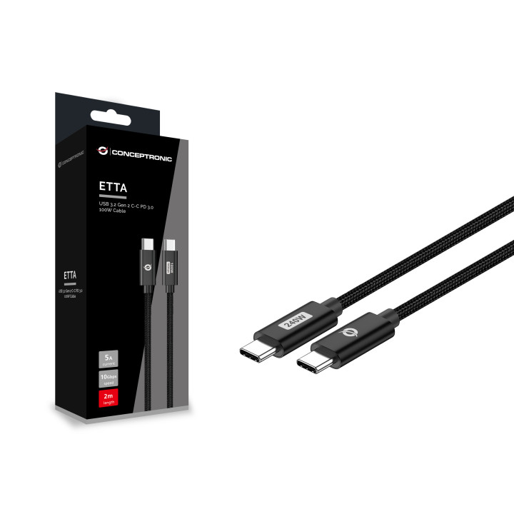 Conceptronic ETTA03B12 cabo USB USB 2.0 1,2 m USB C Preto