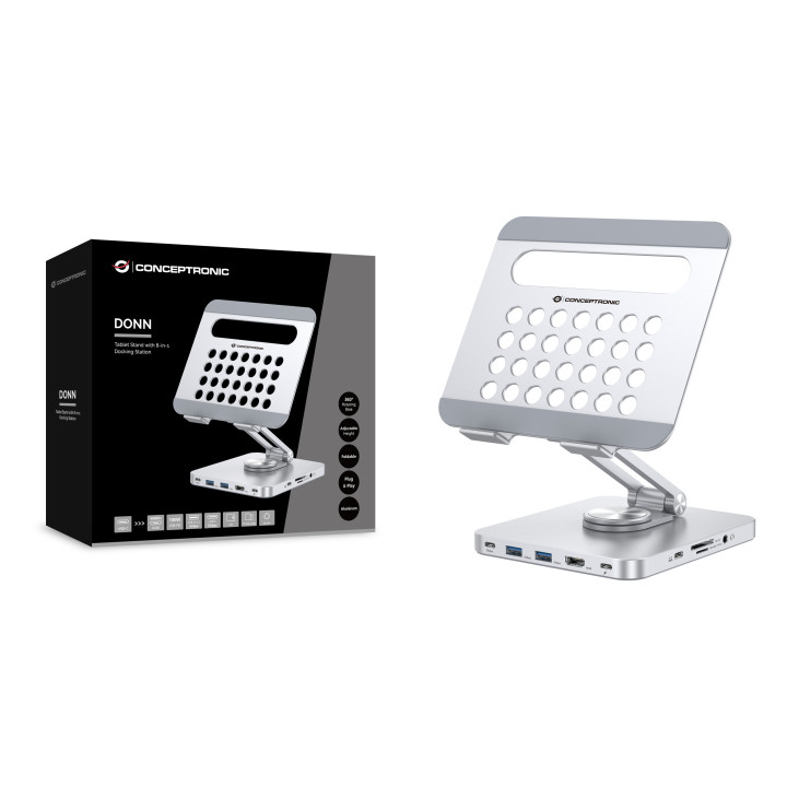 Conceptronic DONN26G mesa & suporte audiovisual Prateado Tablet Organizador de tablets