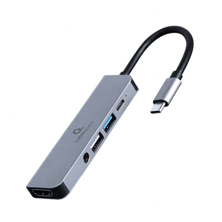 Gembird A-CM-COMBO5-02 base & duplicador de portas Com fios USB 3.2 Gen 1 (3.1 Gen 1) Type-C Prateado