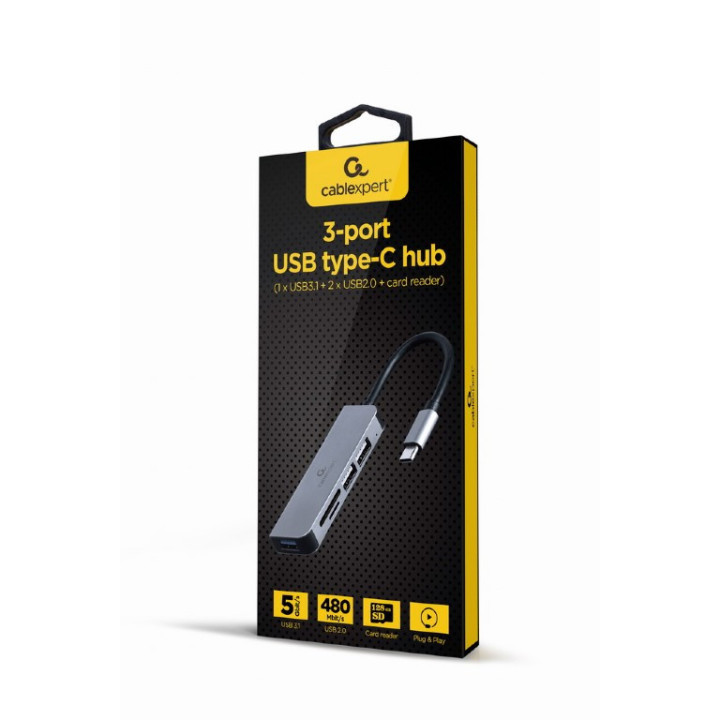 Gembird A-CM-COMBO5-02 base & duplicador de portas Com fios USB 3.2 Gen 1 (3.1 Gen 1) Type-C Prateado