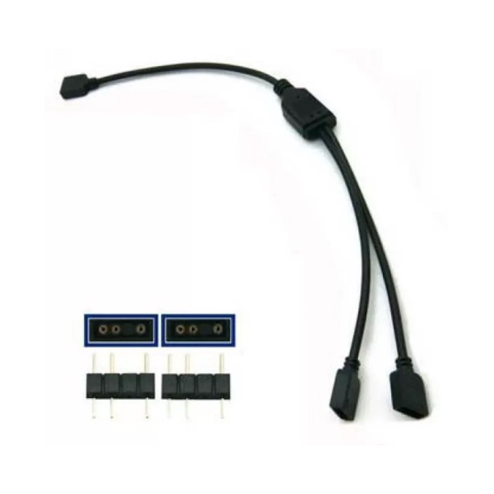 Cabo Spliter ARGB LED 3 pinos 5V(F) p/ 2X 3P 5V(F/M) PRETO 3P 30cm