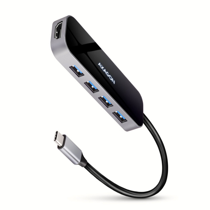 Axagon HMC-6H4A base & duplicador de portas Com fios USB 3.2 Gen 1 (3.1 Gen 1) Type-C Preto, Cinzento