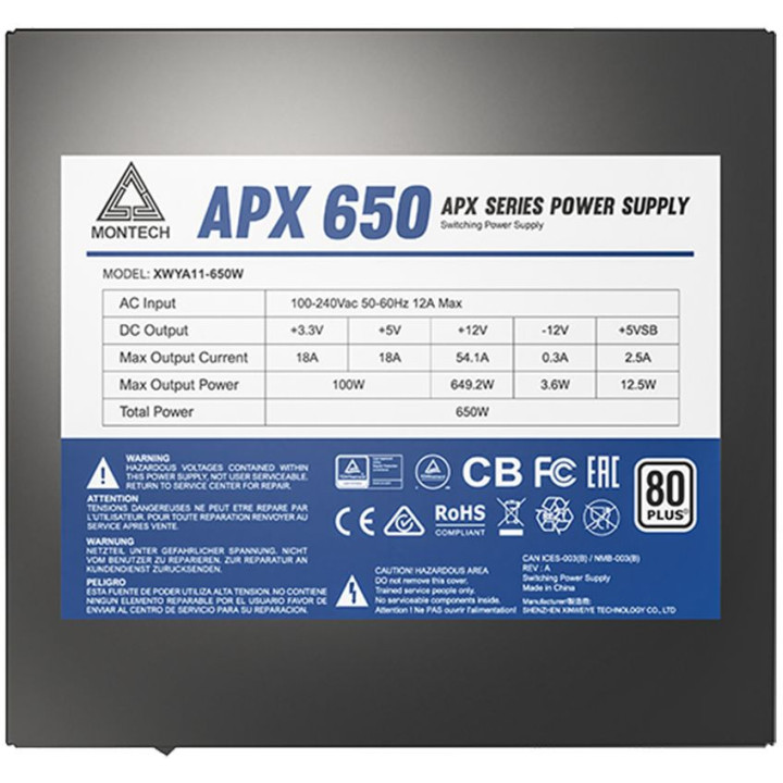 Fonte Montech APX650 650W 80 PLUS Preta