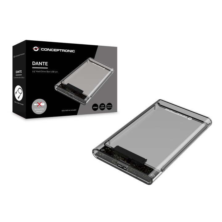 Conceptronic DANTE03T Caixa para Discos Rígidos Compartimento HDD SSD Transparente 2.5"