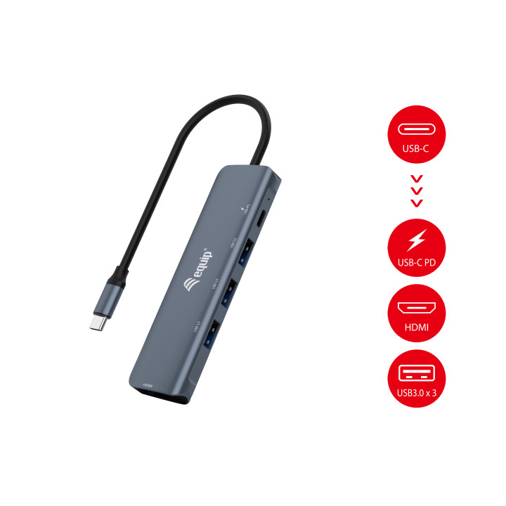 Equip 133487 hub de interface USB 3.2 Gen 1 (3.1 Gen 1) Type-C 5000 Mbit s Preto, Cinzento