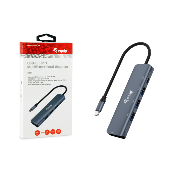 Equip 133487 hub de interface USB 3.2 Gen 1 (3.1 Gen 1) Type-C 5000 Mbit s Preto, Cinzento