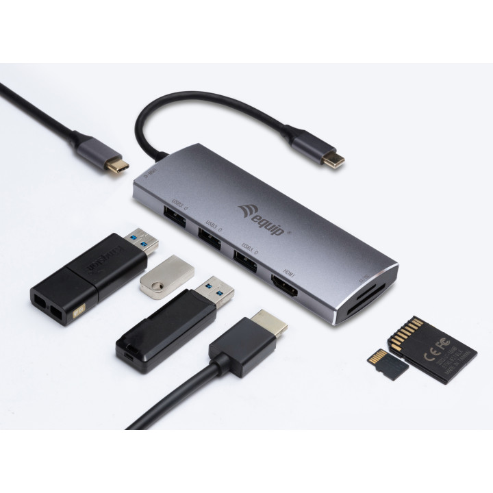 Equip 133482 base & duplicador de portas USB 3.2 Gen 1 (3.1 Gen 1) Type-C Prateado
