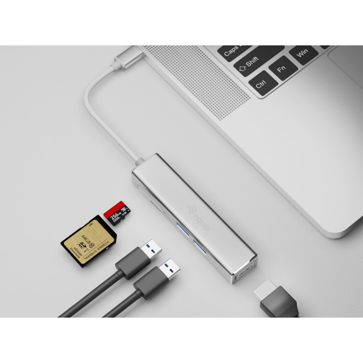 Equip 133480 base & duplicador de portas USB 3.2 Gen 1 (3.1 Gen 1) Type-C Prateado