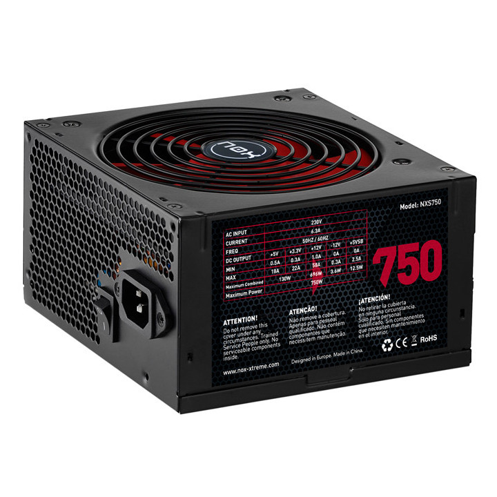 NOX NXS750 fonte de alimentação 750 W 20+4 pin ATX Preto, Vermelho