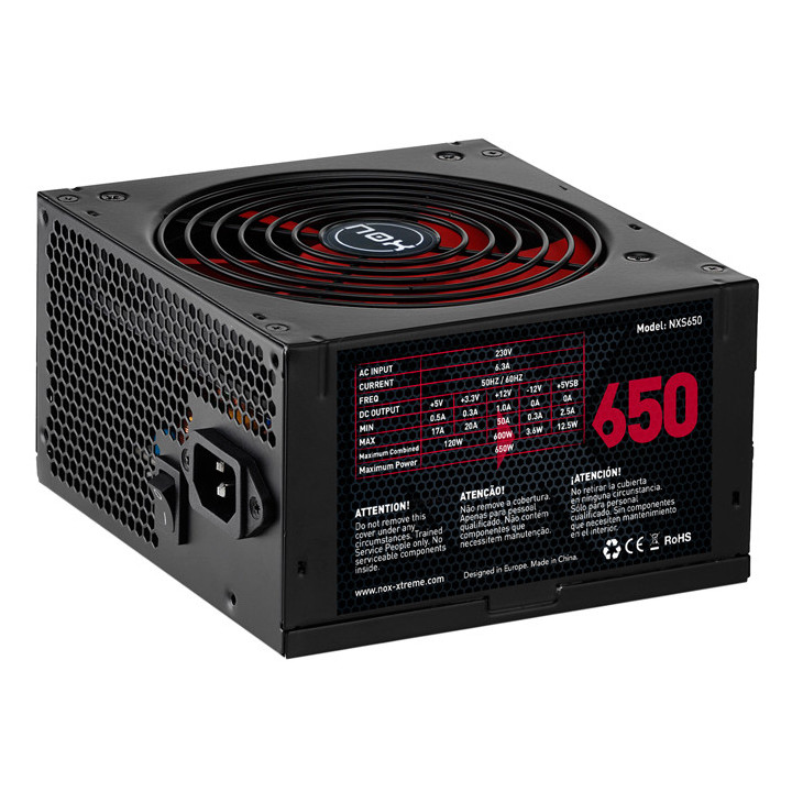 NOX NXS650 fonte de alimentação 650 W 20+4 pin ATX Preto, Vermelho
