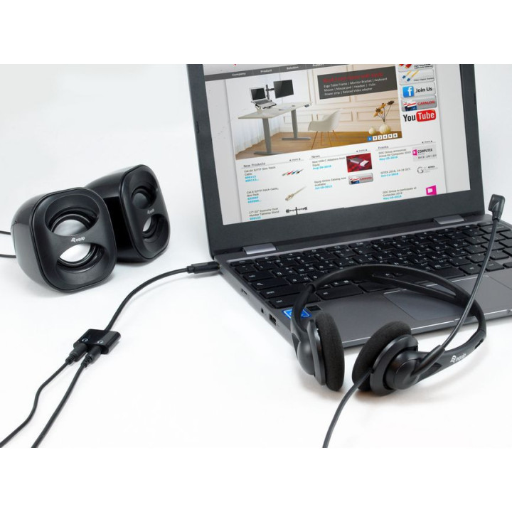 Adaptador Equip USB-C p/ 2x3.5mm Áudio DAC 15cm Preto