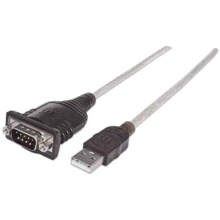 Manhattan 205153 cabo de série Preto, Transparente 0,45 m USB A Serial COM RS232 DB9