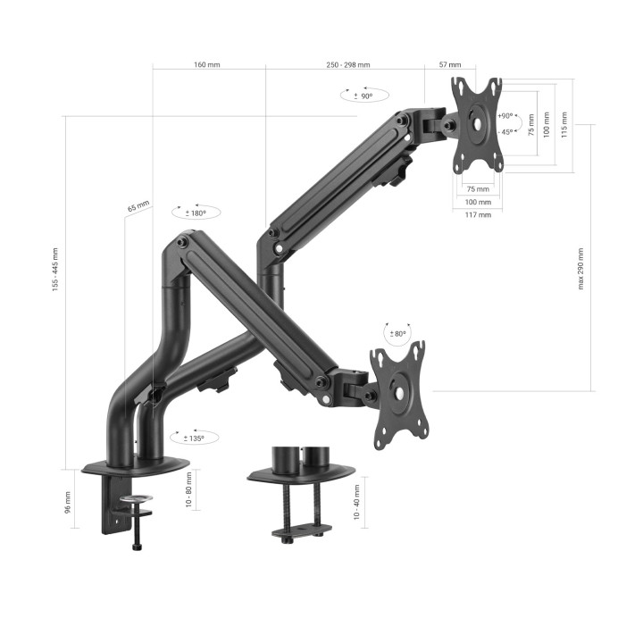 AISENS DT32TSR-141 montagem e suporte para monitores 81,3 cm (32") Secretária Preto