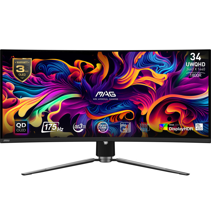 MSI MAG 341CQPDE QD-OLED monitor de ecrã 86,4 cm (34") 3440 x 1440 pixels UltraWide Quad HD QDOLED Preto