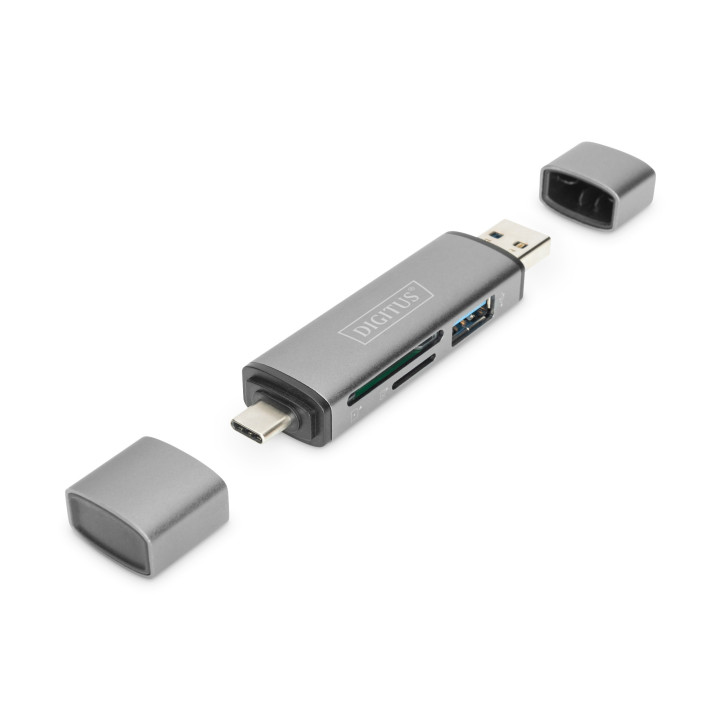 Digitus DA-70886 leitor de cartões USB 3.2 Gen 1 (3.1 Gen 1) Type-A Type-C Alumínio
