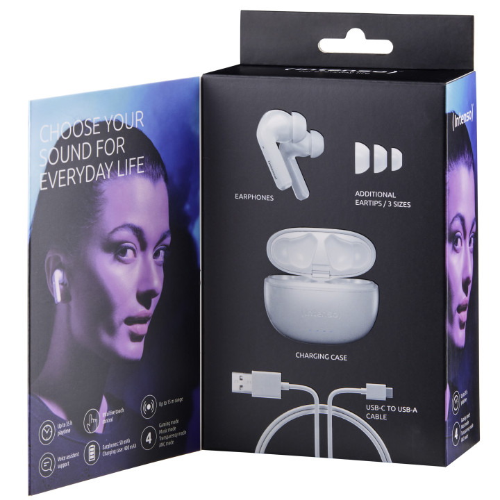 Intenso White Buds T302A Auscultadores True Wireless Stereo (TWS) Intra-auditivo Chamadas Música Desporto Dia-a-dia USB Type-C