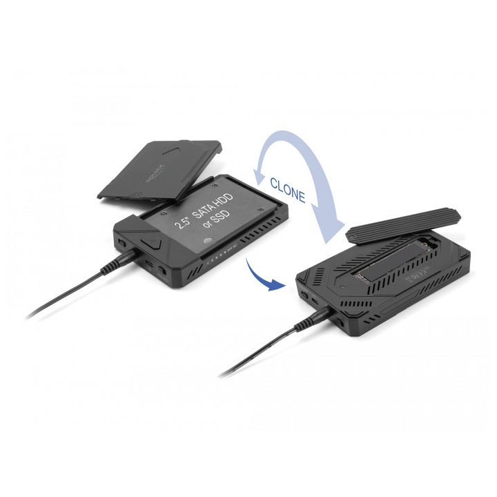 Caixa p/ discos Delock USB Type-C™ 1 x M.2 NVMe SSD + 1 x 2.5″ SATA