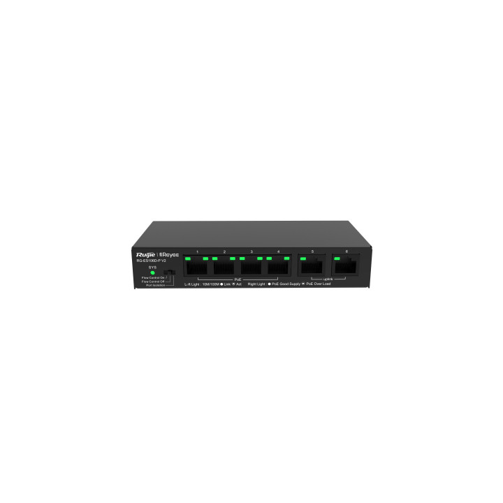 Ruijie Networks RG-ES106D-P V2 switch de rede Não-gerido Fast Ethernet (10 100) Power over Ethernet (PoE) Preto