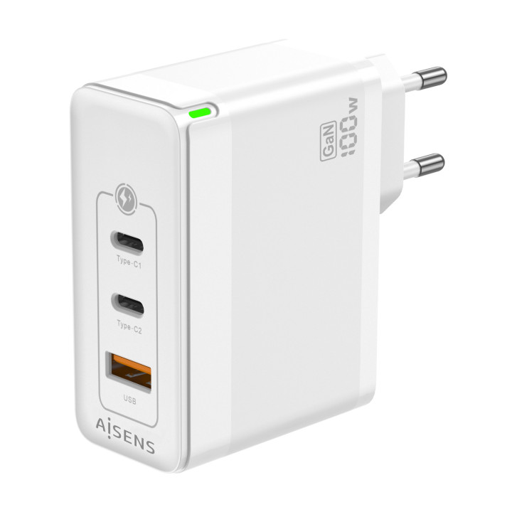 AISENS ASCH-100W3P008-W carregador de dispositivos móveis Universal Branco AC Carregamento rápido Interior