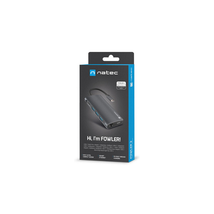 NATEC NMP-2162 base & duplicador de portas Com fios USB 3.2 Gen 1 (3.1 Gen 1) Type-C Cinzento
