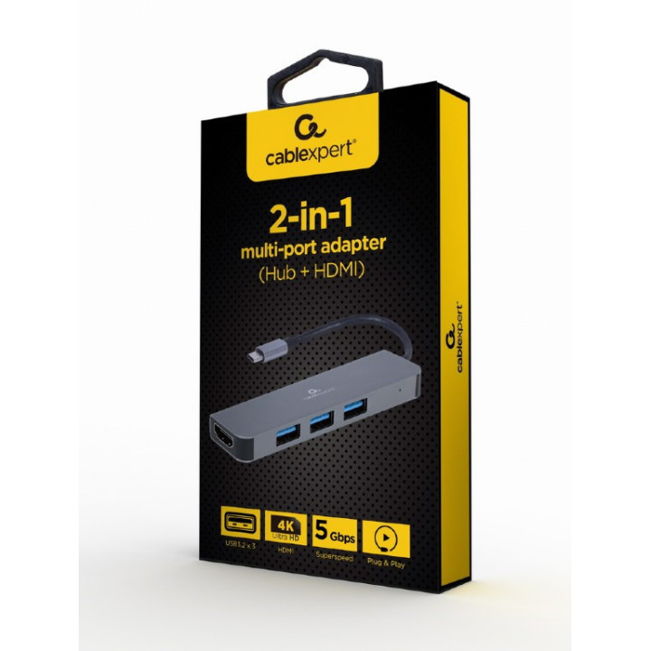 Gembird A-CM-COMBO2-01 base & duplicador de portas USB 3.2 Gen 1 (3.1 Gen 1) Type-C Cinzento