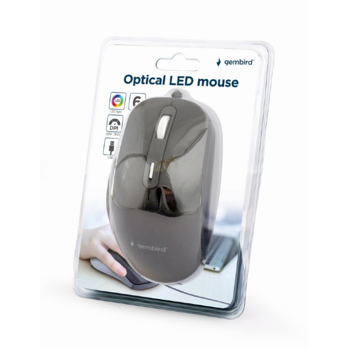 Gembird MUS-6B-02 rato Escritório Mão direita USB Type-A Ótico 3600 DPI