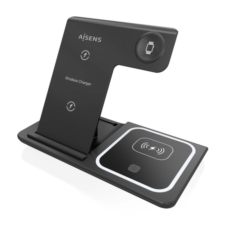 Carregador Wireless AISENS USB-C 3 em 1 de 15W para Telemóvel, Apple Watch, earbuds com caixa de carregamento, preto