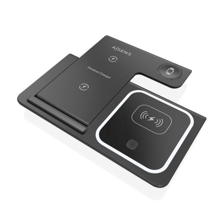 Carregador Wireless AISENS USB-C 3 em 1 de 15W para Telemóvel, Apple Watch, earbuds com caixa de carregamento, preto