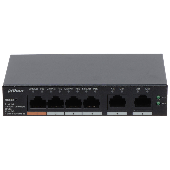 Switch Dahua Technology DH-CS4006-4GT-60 6-Port Cloud Managed Desktop Gigabit Switch with 4-Port PoE Preto