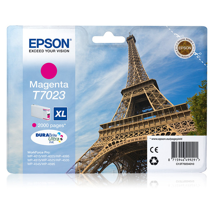 Epson Eiffel Tower Série WP4000 4500 Tinteiro XL Magenta C13T7023 2k