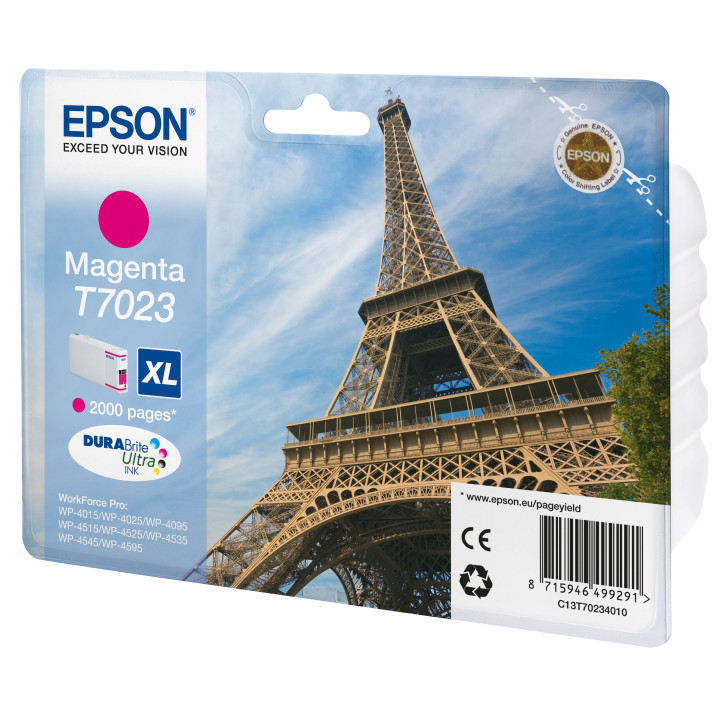 Epson Eiffel Tower Série WP4000 4500 Tinteiro XL Magenta C13T7023 2k