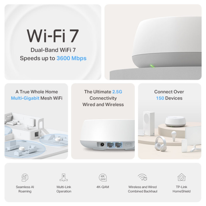 Router TP-Link BE3600 Whole Home Mesh Wi-Fi 7 System (pack de 3) Branco