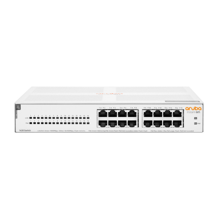 HPE Aruba Networking Aruba Instant On 1430 16G Class4 PoE 124W Não-gerido L2 Gigabit Ethernet (10 100 1000) Power over Ethernet