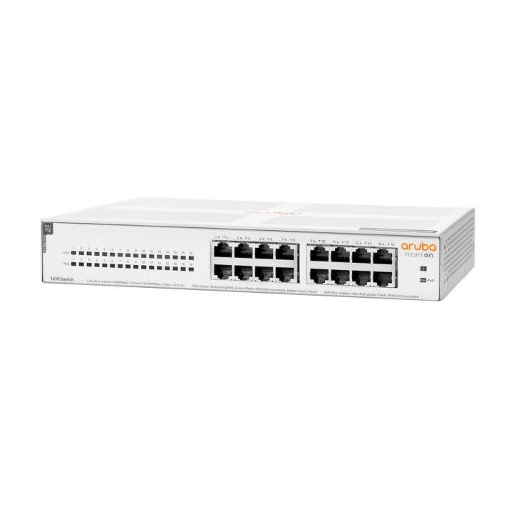 HPE Aruba Networking Aruba Instant On 1430 16G Class4 PoE 124W Não-gerido L2 Gigabit Ethernet (10 100 1000) Power over Ethernet