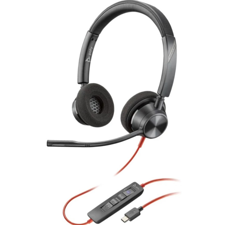 Headset POLY Headset Estéreo Blackwire 3320 USB-C certificado para Microsoft Teams + Adaptador USB-C/A