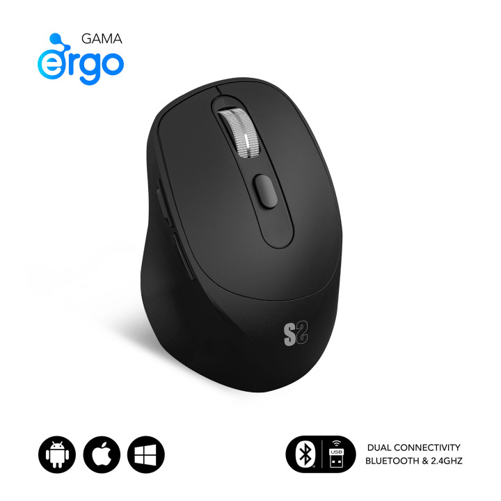 SUBBLIM RATON OPTICO DUAL COMFORT ERGO DUAL BATERIA NEGRO rato Universal Mão direita Bluetooth + USB Type-A Ótico 2400 DPI