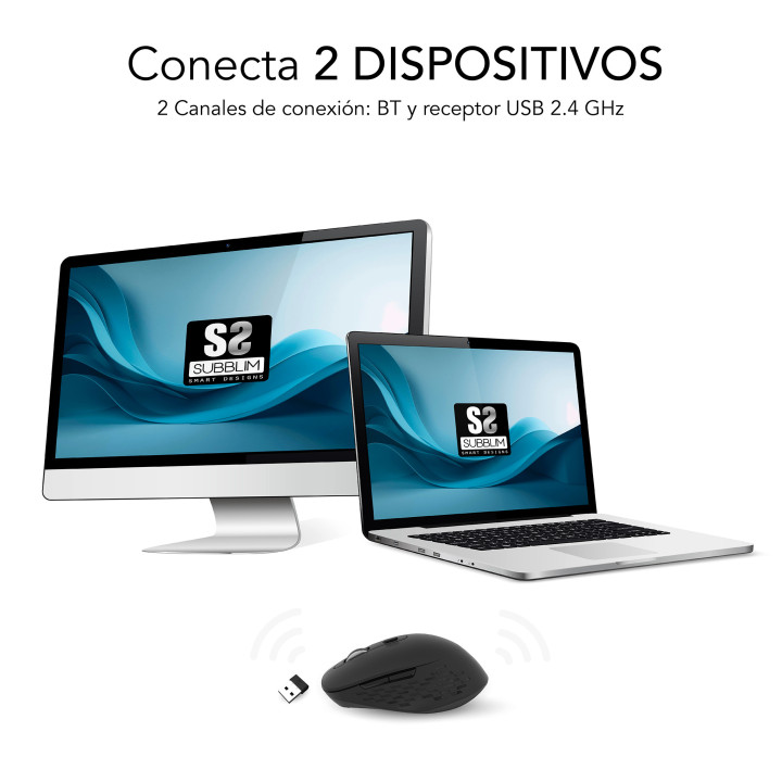 SUBBLIM SUBMO-EDCUR01 rato Universal Mão direita Bluetooth + USB Type-A Ótico 1600 DPI