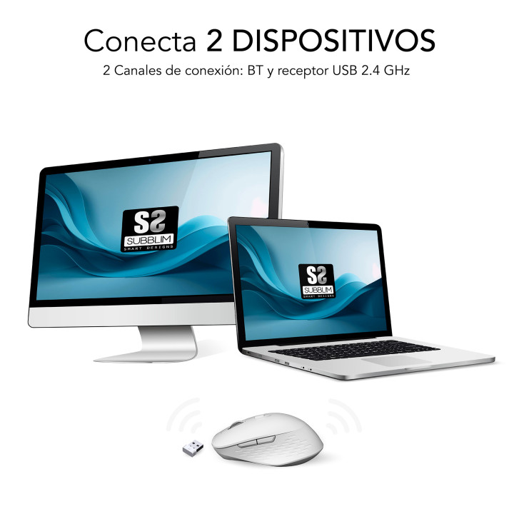 SUBBLIM SUBMO-EDCUR02 rato Universal Mão direita Bluetooth + USB Type-A Ótico 1600 DPI