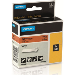 Etiquetas DYMO RHINO Coloured vinyl D1 12mm Preto sobre Laranja