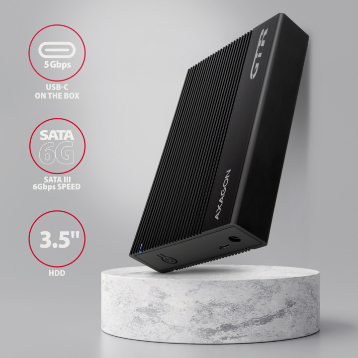 Axagon EE35-GTR USB-C 5Gbps - SATA 6G, 3.5 RIBBED box BLACK - USB Typ C Caixa de disco rígido Preto 3.5"