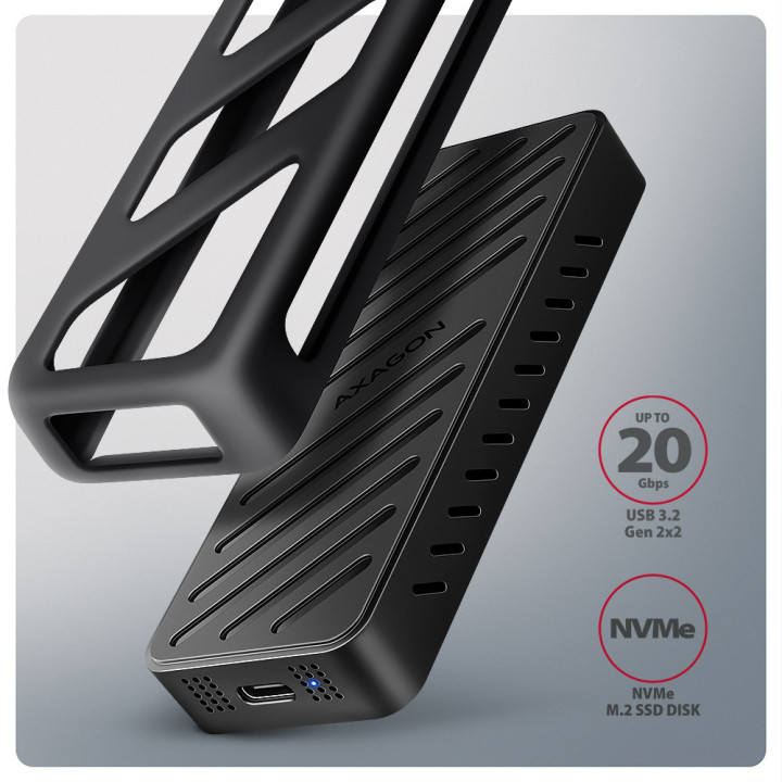 Axagon EEM2-20G NVMe-SSD-Gehäuse USB-C 3.2 20 Gbps 2230 - 2280 - schwarz Compartimento SSD Preto M.2