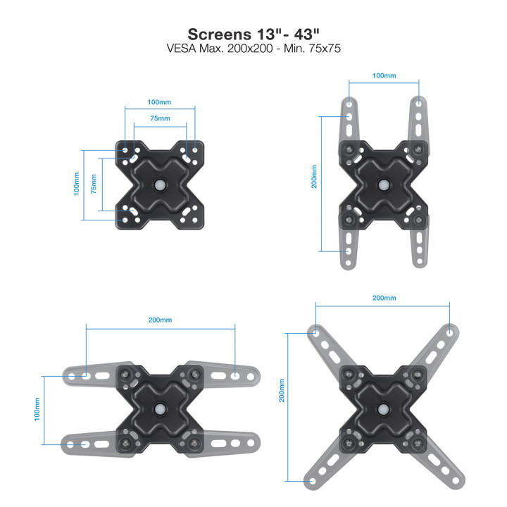 TooQ LP1345TN-B suporte para TV 109,2 cm (43") Preto