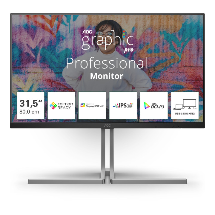 AOC U32U3CV monitor de ecrã 80 cm (31.5") 3840 x 2160 pixels 4K Ultra HD LCD Preto