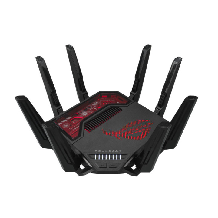 ASUS ROG Rapture GT-BE19000 router sem fios Multi-Gigabit Ethernet Tri-band (2.4 GHz   5 GHz   6 GHz) Preto, Vermelho