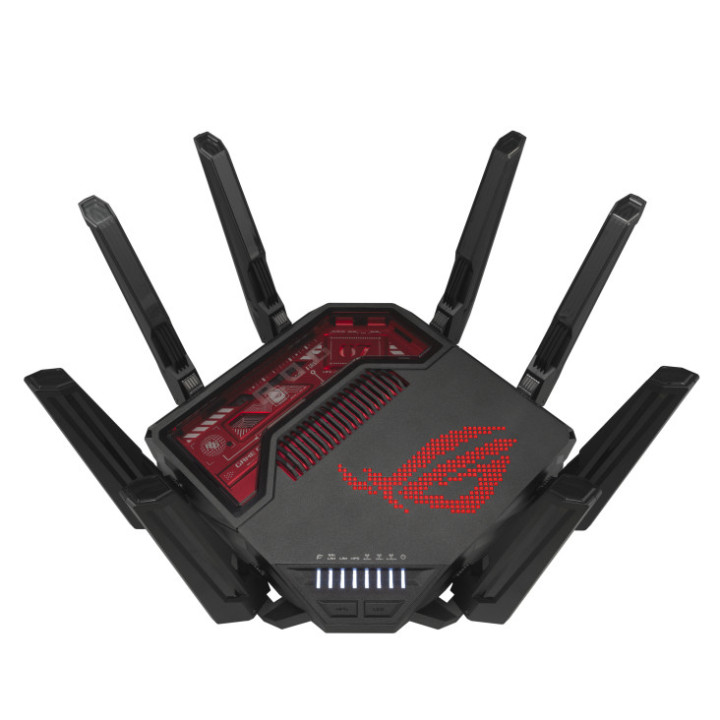 ASUS ROG Rapture GT-BE19000 router sem fios Multi-Gigabit Ethernet Tri-band (2.4 GHz   5 GHz   6 GHz) Preto, Vermelho