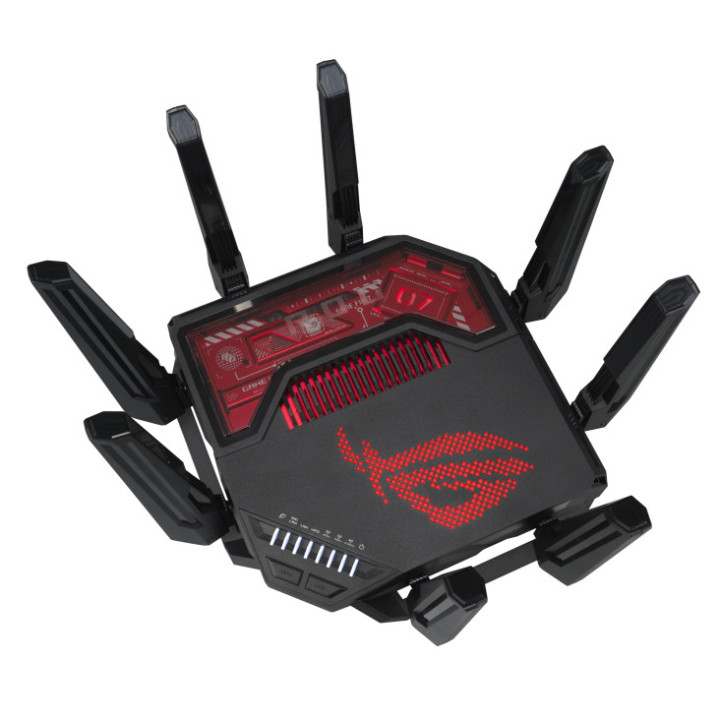 ASUS ROG Rapture GT-BE19000 router sem fios Multi-Gigabit Ethernet Tri-band (2.4 GHz   5 GHz   6 GHz) Preto, Vermelho