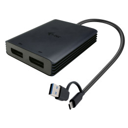 i-tec CADUAL4KDP adaptador de cabo de vídeo 0,27 m USB Type-A USB Type-C 2 x DisplayPort Preto